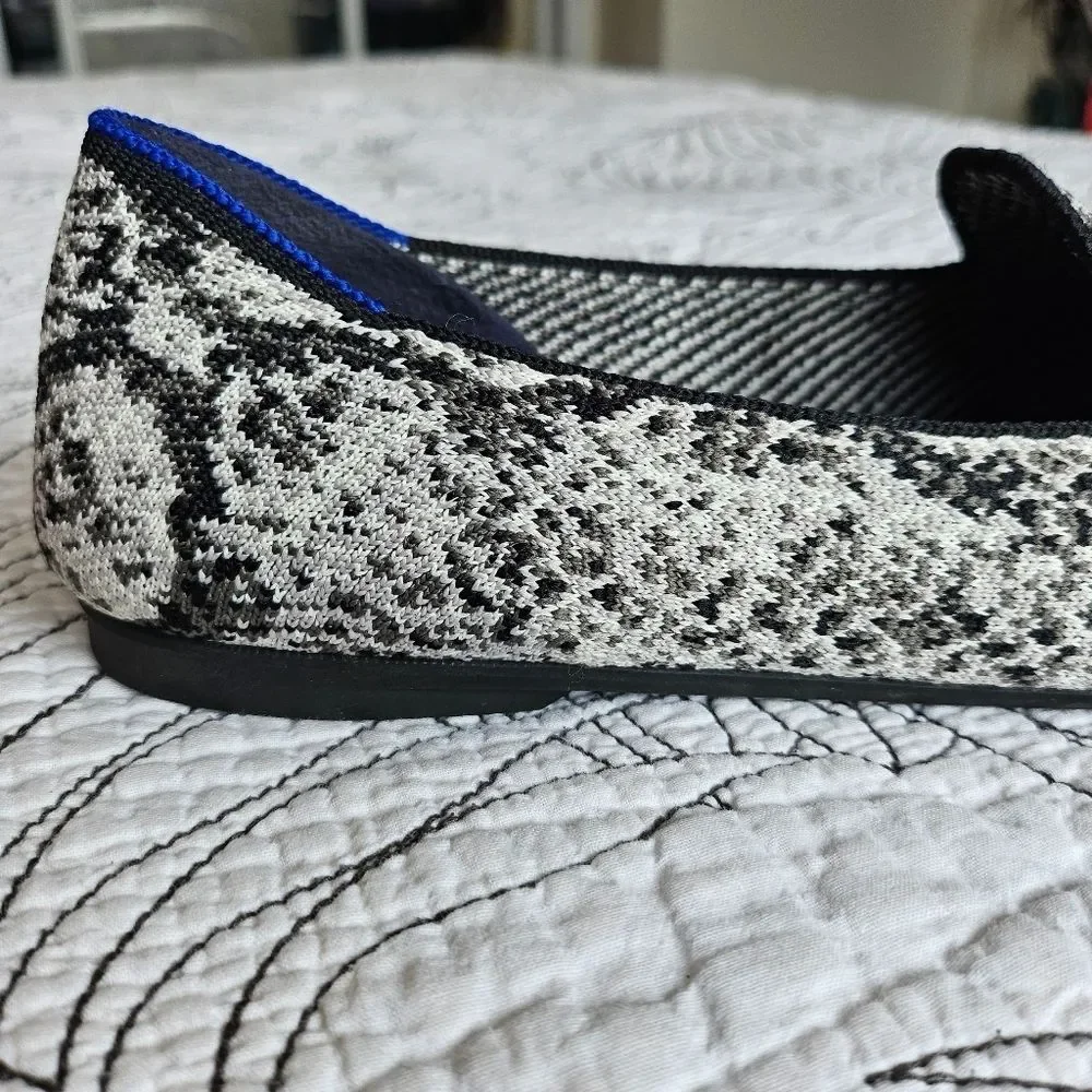 EUC Rothy’s White Python Snake Almond Loafers Flats Black Size 9